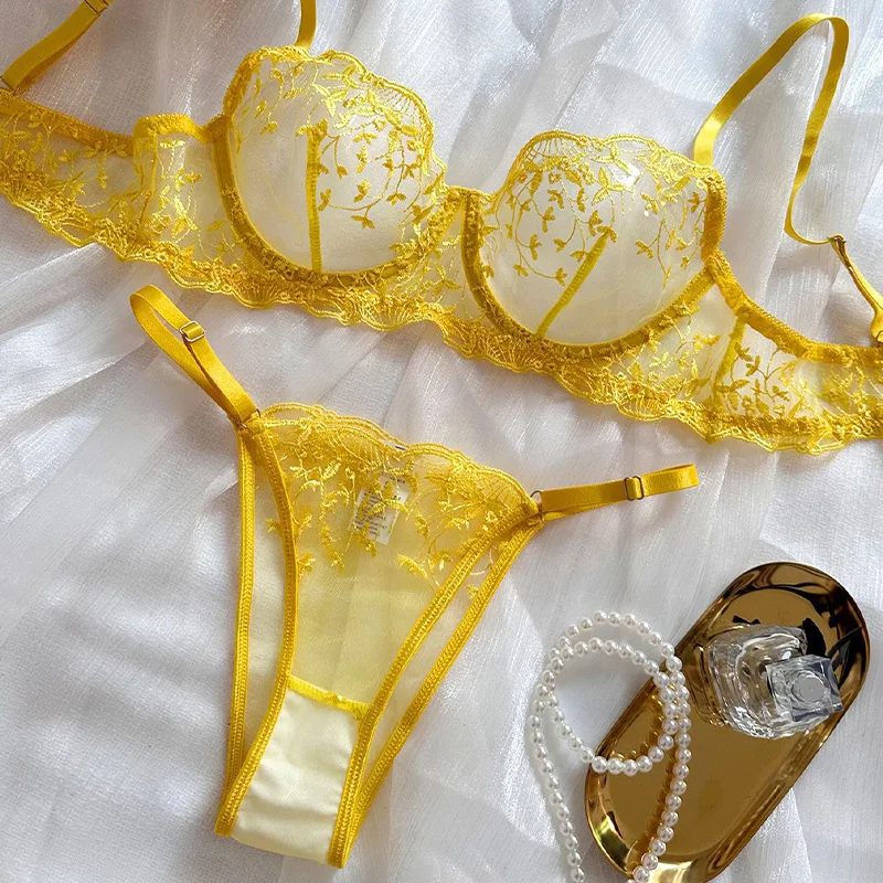 Новая мода сетчатый комплект нижнего белья с вышивкой, женское сексуальное однотонное нижнее белье, бюстгальтер со стальным кольцом, женский экзотический костюм