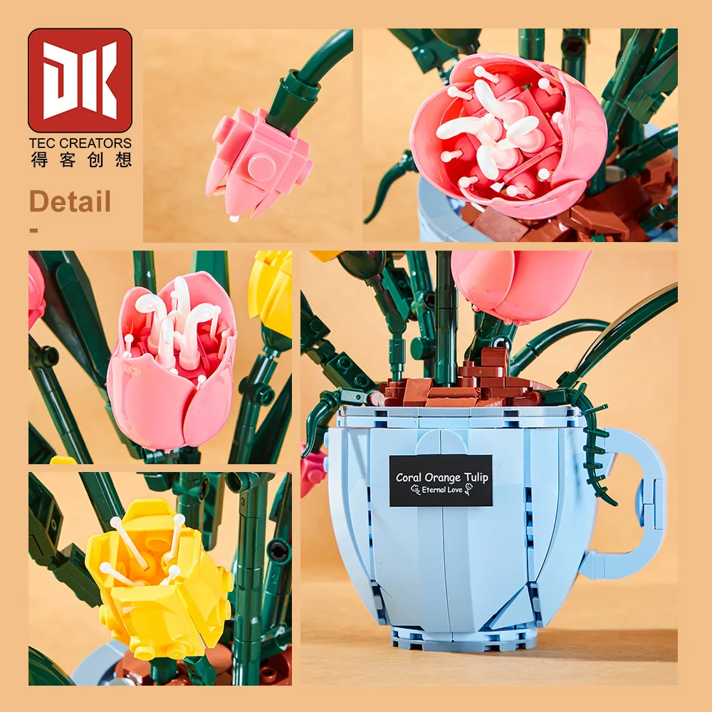 

Tulip Coffee Cup Model Building Blocks Artificial Flower Small Particle Assembly Decorate Ornament Toy Girl's Gift 3034