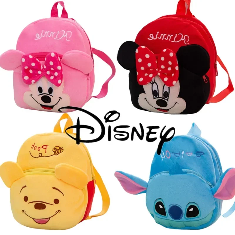 Mochila MINISO de dibujos animados de Disney, Mickey Mouse, Minnie, Winnie The Pooh, bolso escolar de felpa, suministros escolares para niños de guardería, bolsas para bebés