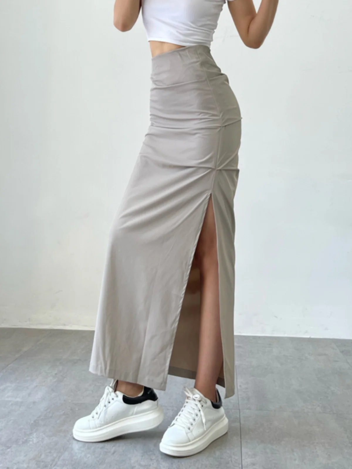 American Ins European Style Street Fashionable Half Length Skirt Women 2024 Summer New Style Side Split Fork A-line Skirt FB5T