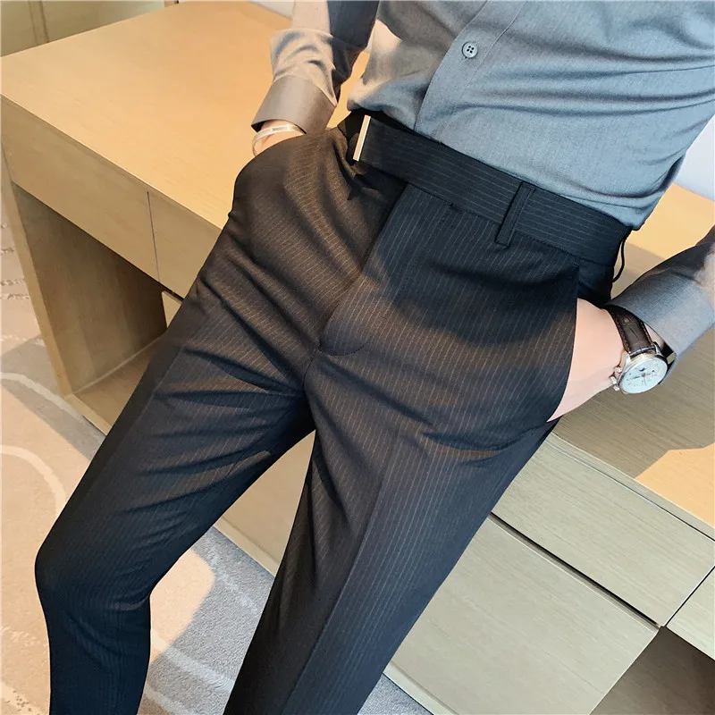 Casual Dress Pants New Men British Style Slim Straight Leg Trousers Fashion Solid Business Formal Office Suit Pants Men Clothing