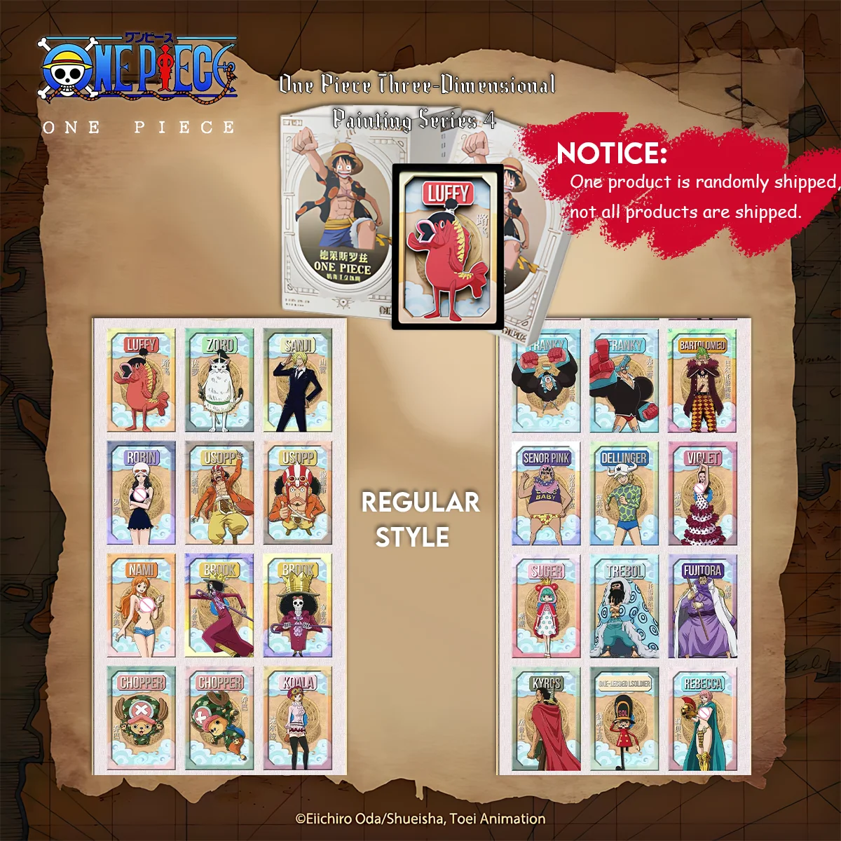 1 pz. Blind Box Ufficiale ONE PIECE Serie 4 Pannelli Artistici 3D - Contiene Design Edizione Nascosta - Oggetto da Collezione e Regalo