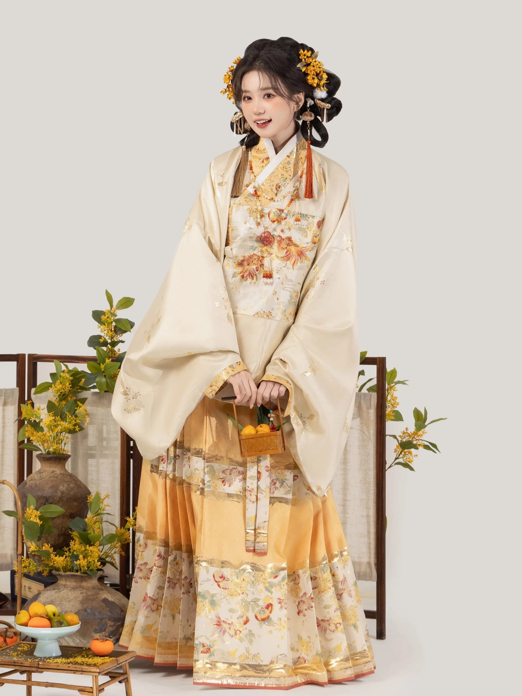 Yan Yun Manufacturing Liulv New Chinese Style Women's Hanfu Skirt High Waist A-Line Polyester Fabric Lacquer Fantasy Weave Go...