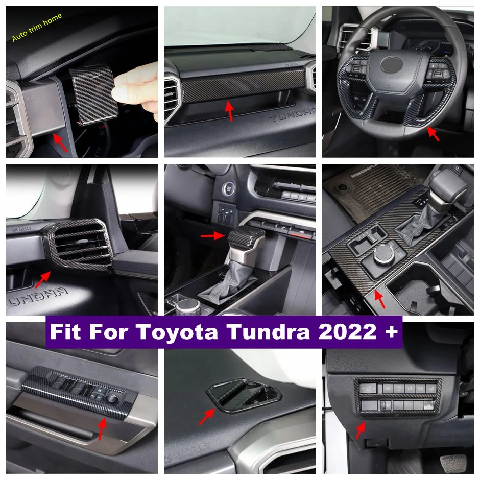 

AC / Center Control Strip / Gear Head / Window Lift Switch Panel Cover Trim For Toyota Tundra 2022 2023 Carbon Fiber Accessories