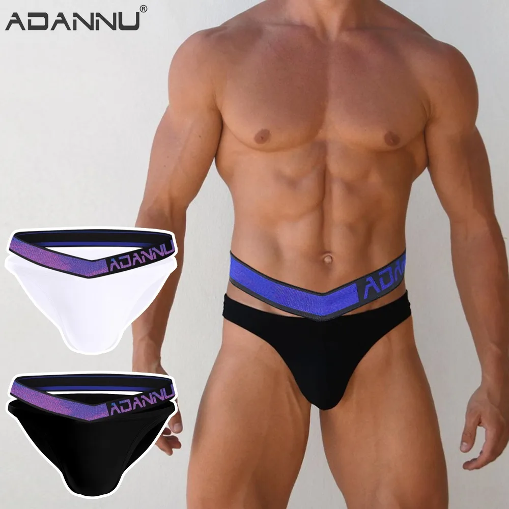 

ADANNU Modal Triangle Pants Double Waistbands V-shaped Hanging Sexy Low Waist U Convex Pocket Men Underwear لانجري رجالي مثير
