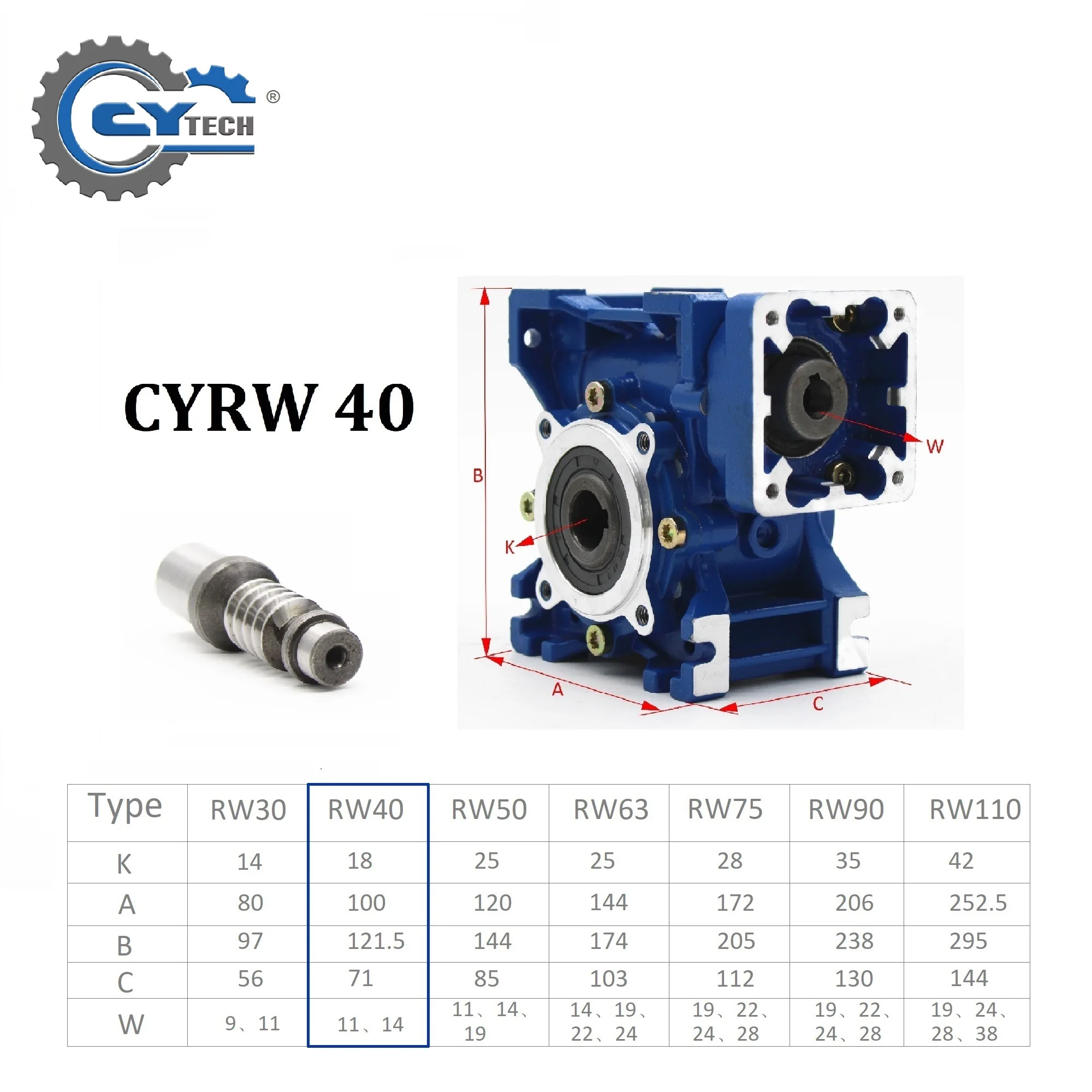 CHENYUE Worm Gearbox Worm Gear Reducer NMRW40  CYRW40 Input 9/11/14mm output 18 Free Maintenance- Gearbox Manufacturer