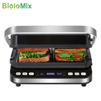 BioloMix 2000W 6-in-1 Electric Grills for Barbecue, Digital Griddle, Sandwich and Panini Press, Optional Waffle Maker Plates