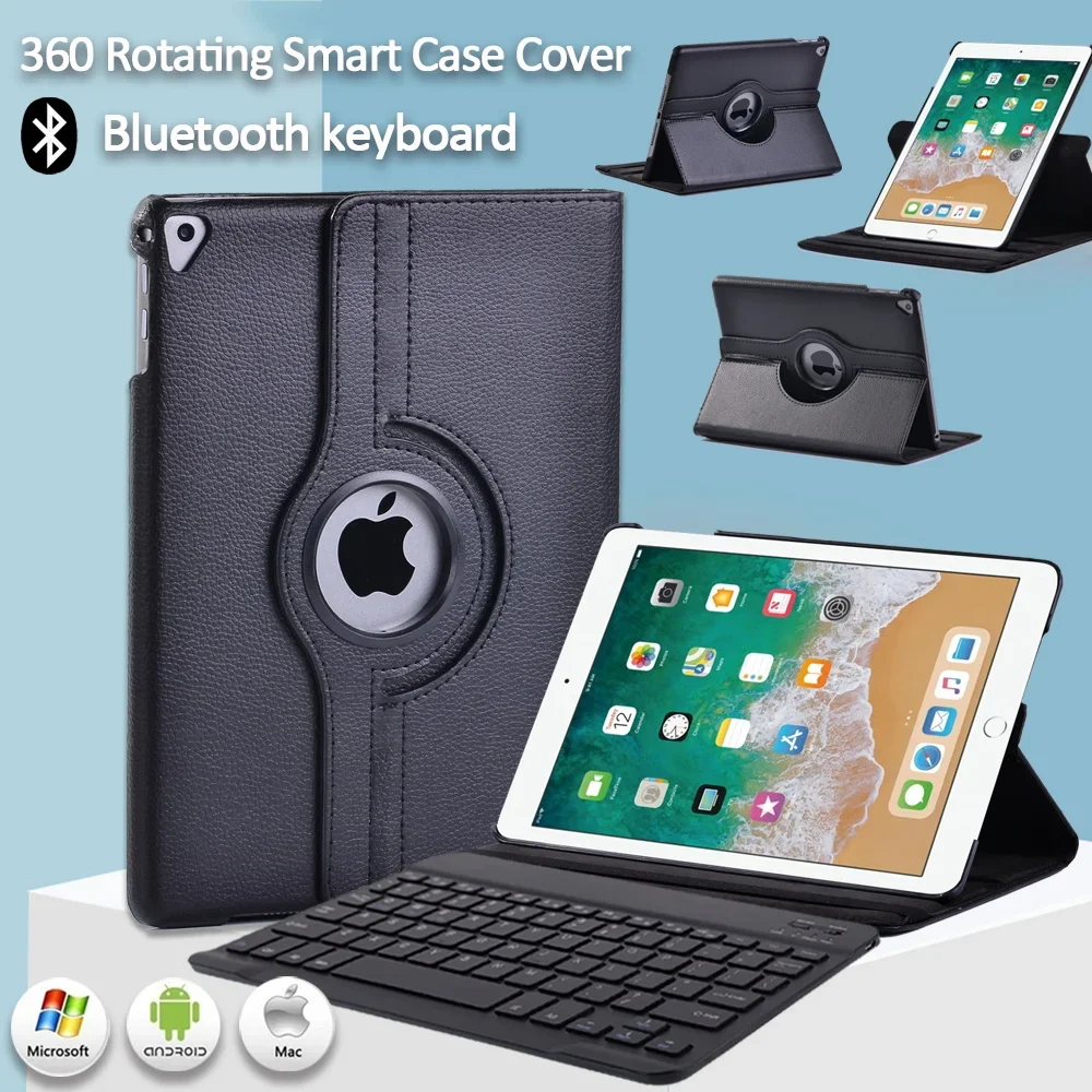 Case for Apple IPad 2017 5th A1822 A1823 IPad 2018 6th A1893 A1954 IPad Air Air 2 360 Rotating Tablet Case+Bluetooth Keyboard