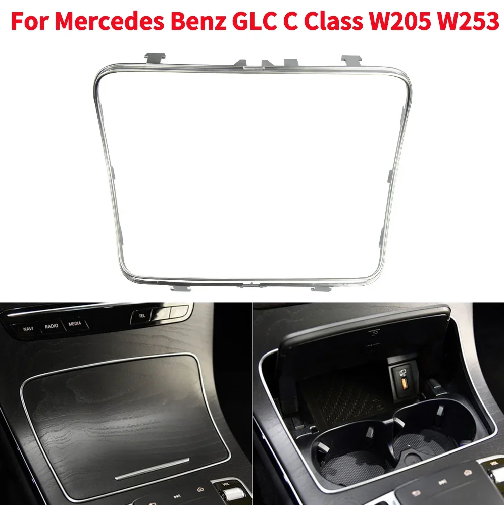 Auto Mittelkonsole Aschenbecher Tasse Halter Streifen Trim Chrom Rahmen Wasser Tasse Halter Für Mercedes Benz C GLC Klasse W205 w253 2015-2020