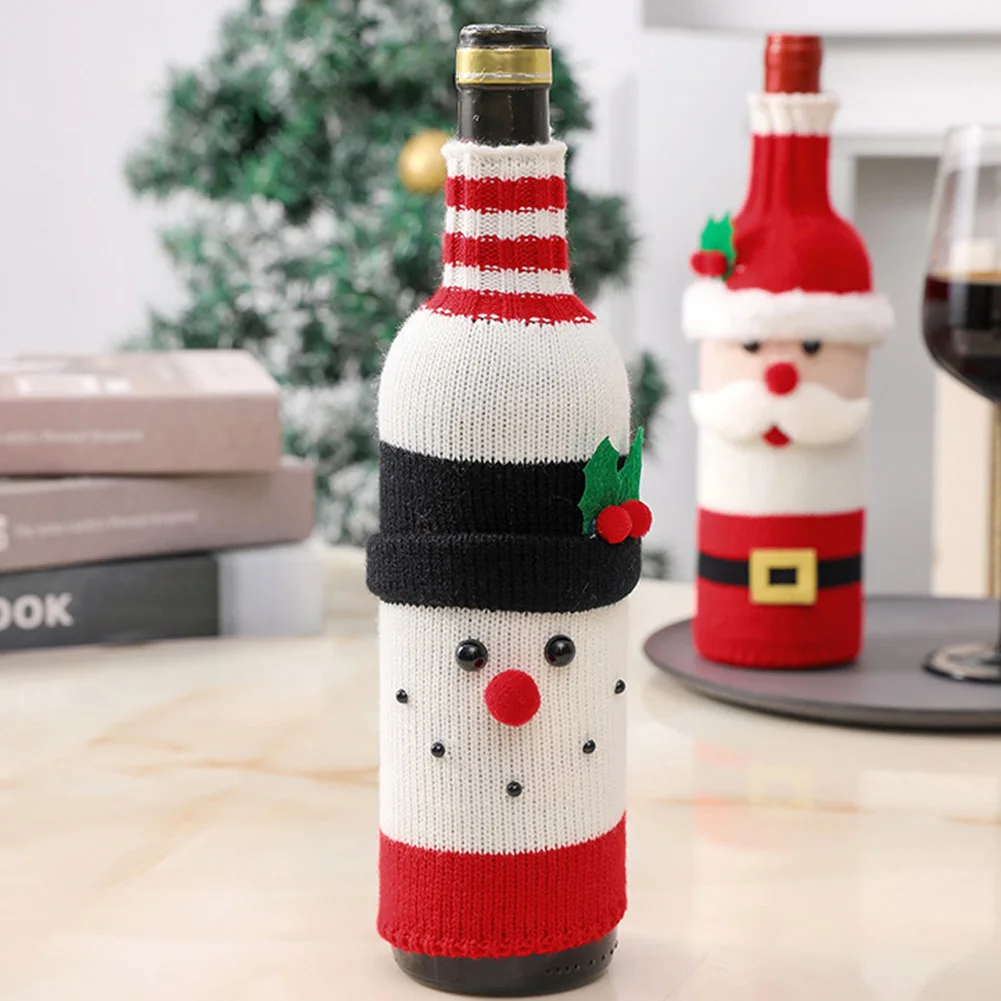 Christmas Wine Bottle Cover Snowman Santa Claus Elk Knitted Bottle Bag Reusable Cute Bottle Bag for Party Dinner Table Decor