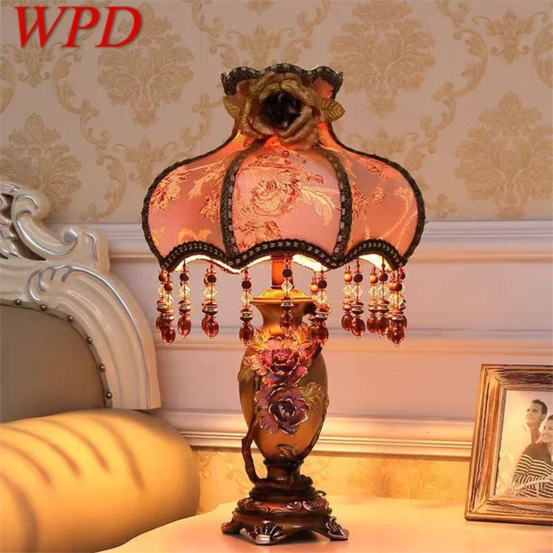 

WPD European Table Lamp Luxurious Living Room Bedroom Study Villa Hotels LED Retro Creativity Bedside Desk Light