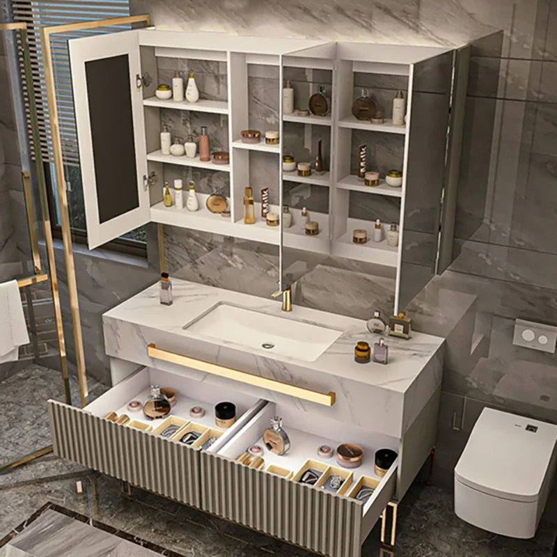Luxury floor-to-ceiling slate countertops Bathroom vanity with sink
