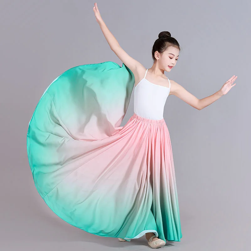 Dance Skirts For Kid Girl Flamenco Dance Performer Gradient Stage Performance Classical Dance Practicing Skirt