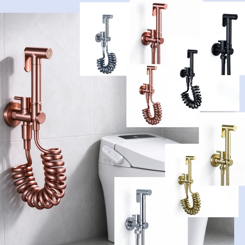 Brass Hand held black Bidet Shower set Perforating Toilet Jet Cleaner Portable brushed rose gold and gray Bidet Shower Head