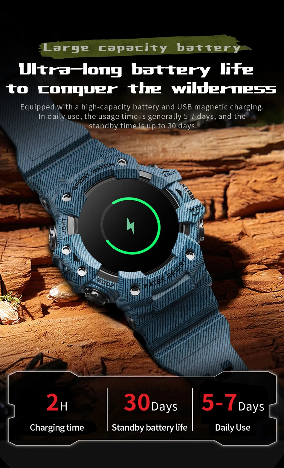Neue Militär-Sport-Smartwatch für Herren, 100+ Sportarten, Outdoor-Fitness, Kompass, Herzfrequenz, BT-Anruf, wasserdichte Smartwatch für iOS und Android – Detail 13