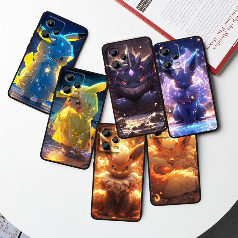 Trend Cartoon Cute Pokemon For Xiaomi Redmi Note 13 12R 12 12S Turbo 11 11T 11S 10 10S Pro Plus 5G Black Cover Phone Case