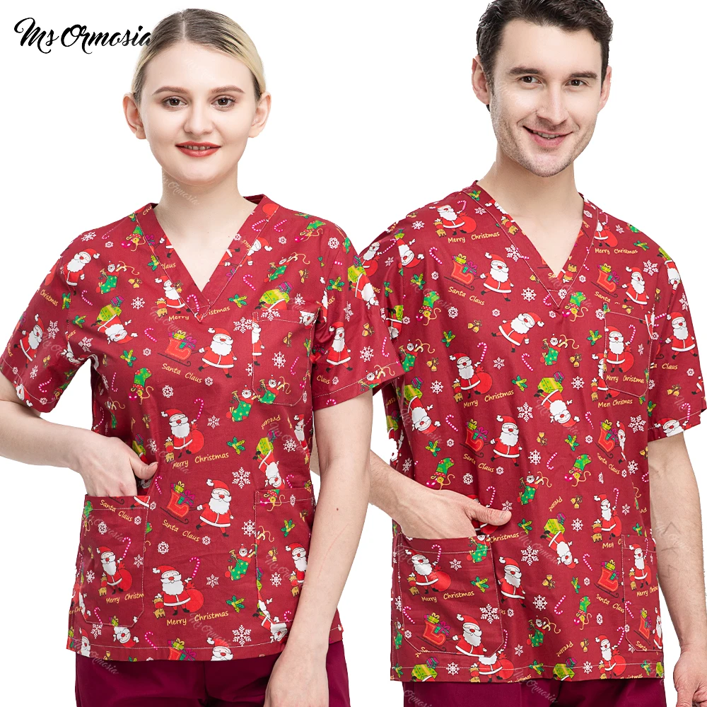 Wholesale Elasticity Medical Uniforms Print Scrub Tops Hospital Work Blouse Medical Nurse Dental Shirts Surgery Workwear Unisex