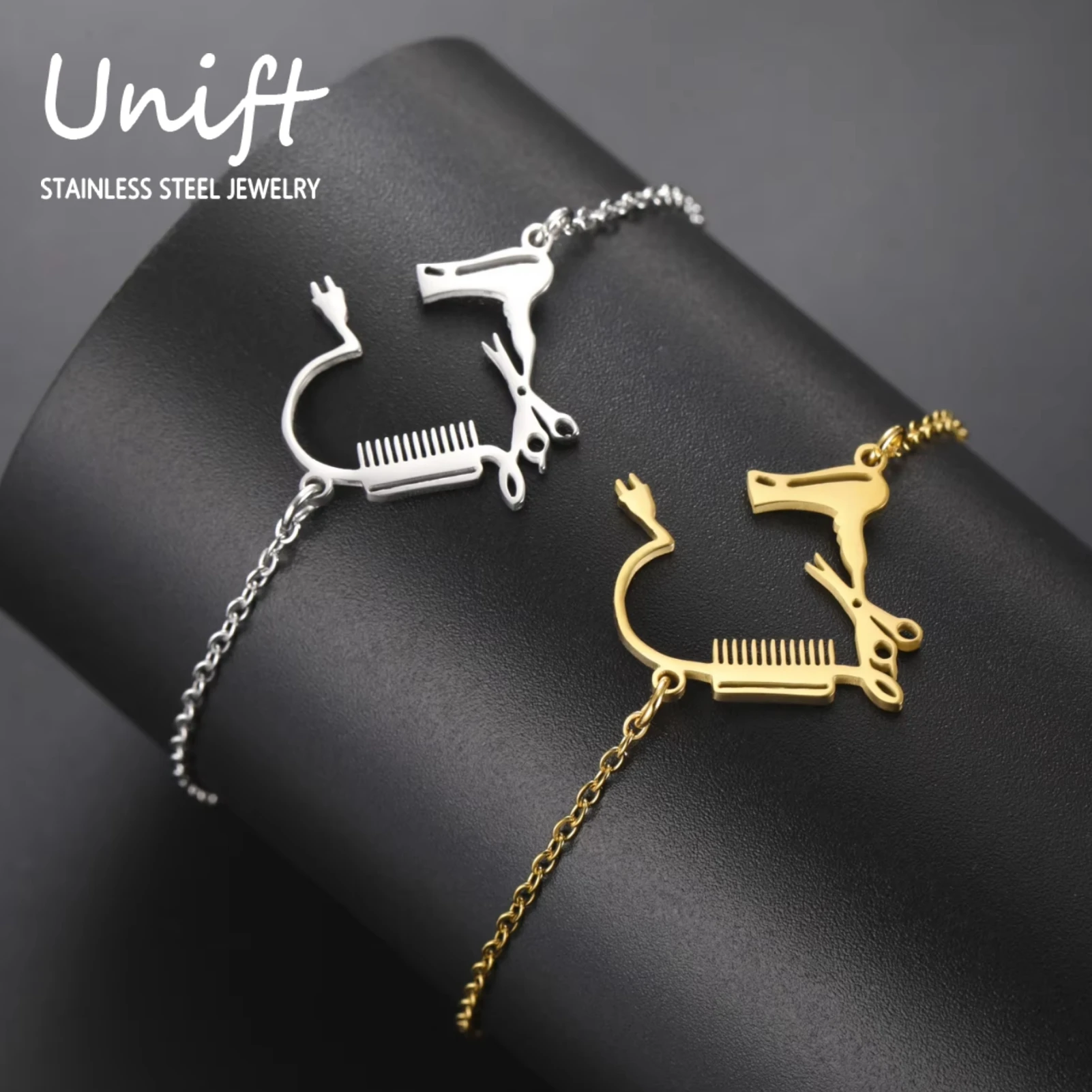 Unift Comb Scissor Bracelet for Women Men Steampunk Pendant Bracelets for Hairdressers Fashion Stainless Steel Jewelry Wholesale
