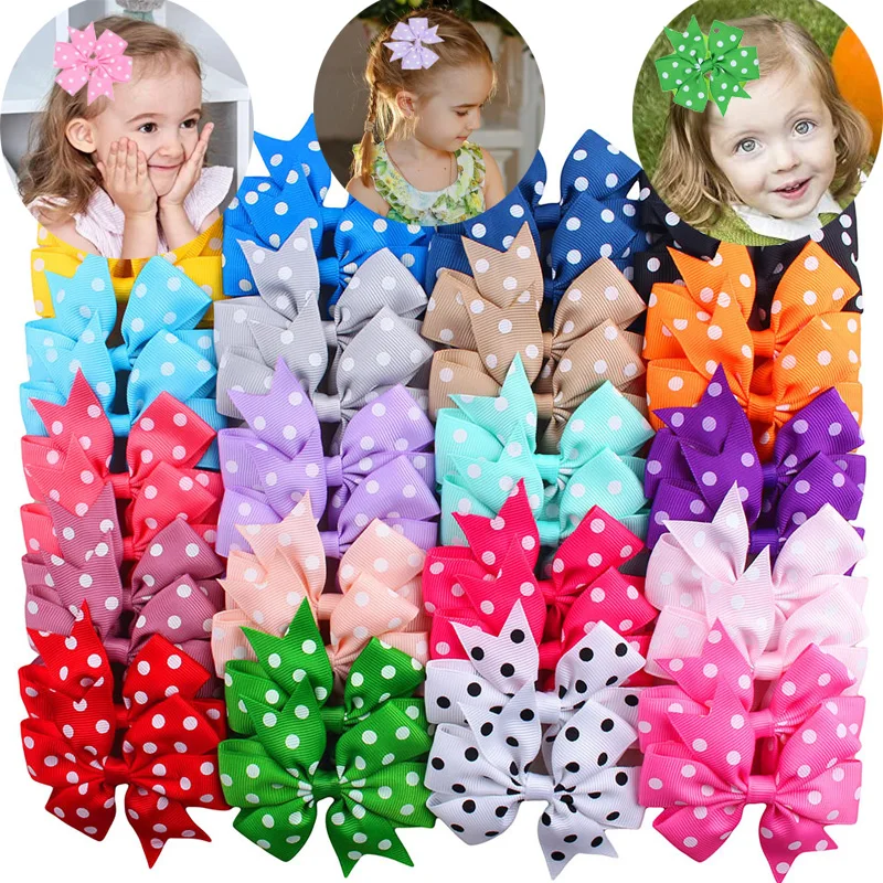 

FASHION 2PCS Baby Girls Ribbon Polka Dot Hair Bow Alligator Hair Clips For Girl Teens Kids Babies Toddlers