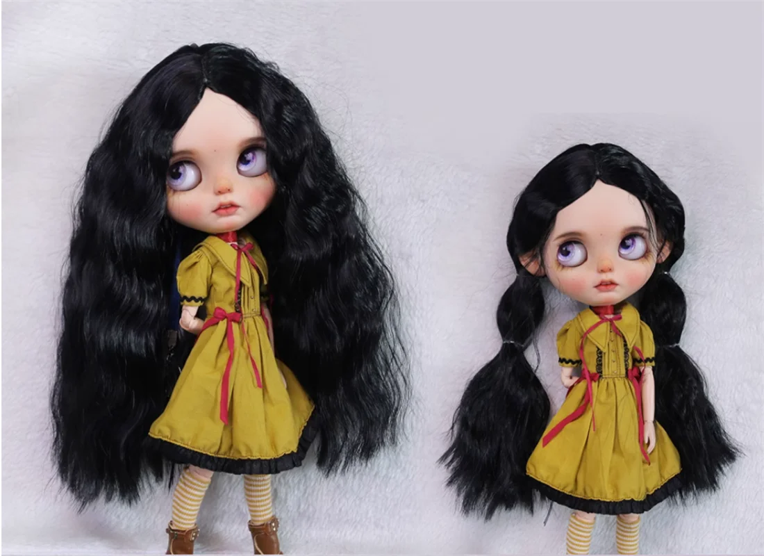 Blythes doll wig fits into the new 1/69-10in size fashion medium foam roll super soft silk wig for women black lily-valley white