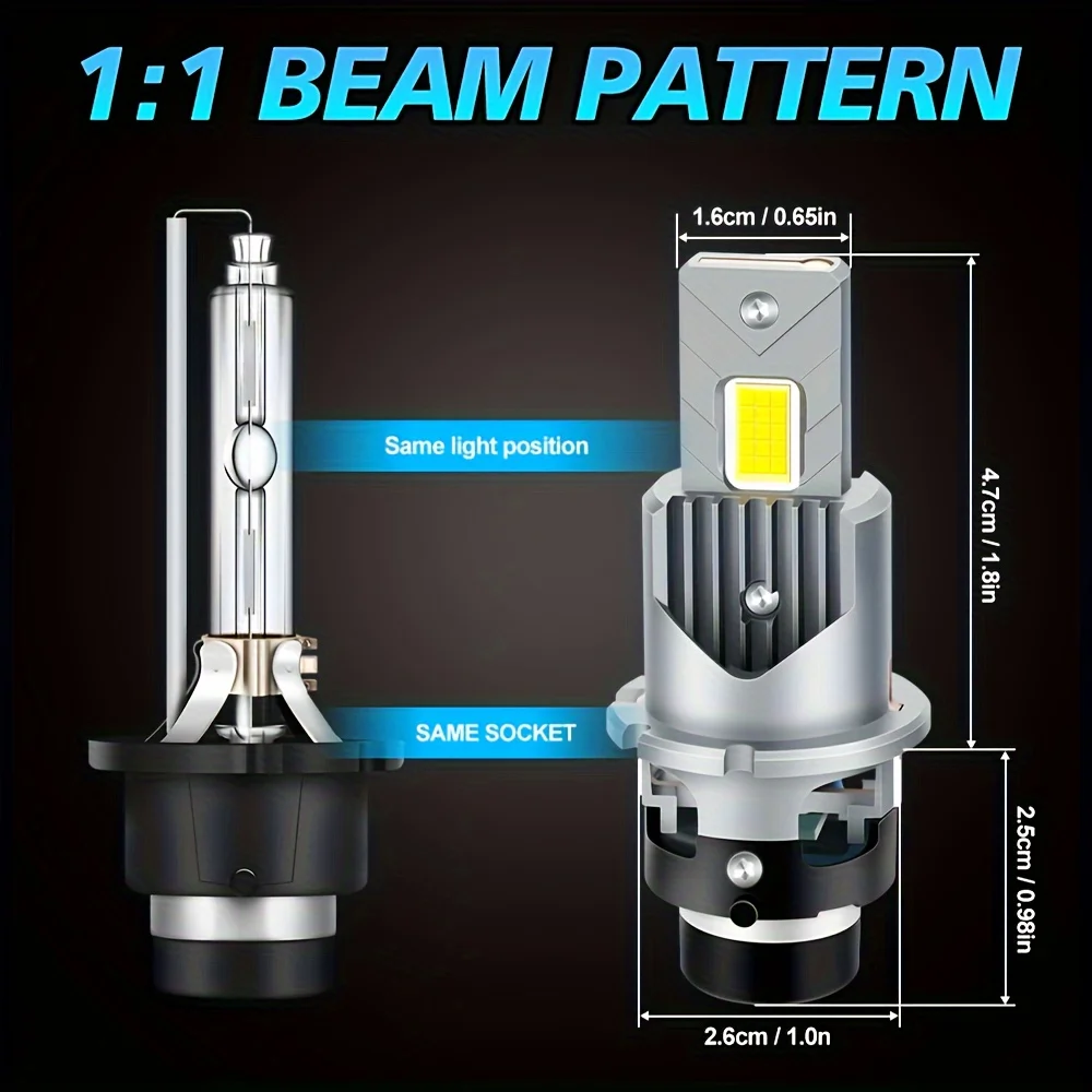 Xenon led D2S/D2R D4S/D4R Xenon Bulbs 6500K White 1:1 High Low Beam 3570 CSP Chip 12-24V Cooling Fan Canbus Error-Free for Model