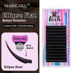 Customized Private Label C/D Curl Natural Ellipse Flat Eyelash Waterproof Faux Mink Double Split Tips Shaped Lashes by MASSCAKU