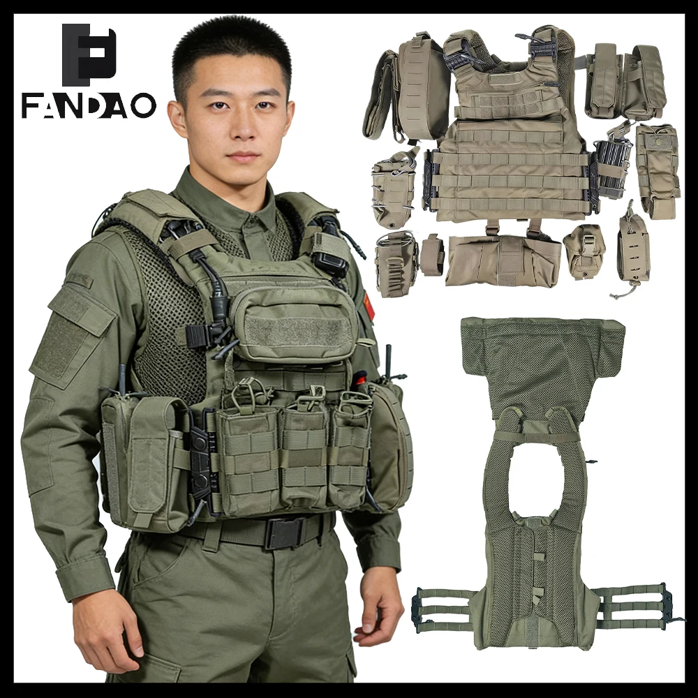 

Tactical Quick-Release Vest Set Airsoft Adjustable Flame-Retardant Compact Vest with Magazine Pack Walkie-Talkie Bag for Hunting