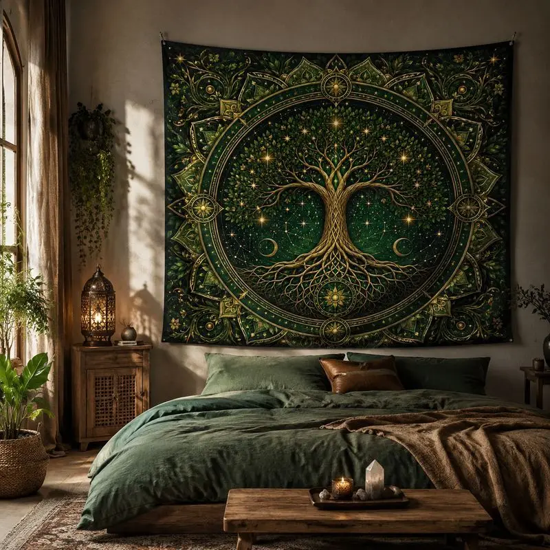 VIKAMA Tree of Life Starry Tapestry, Mystic Galaxy Moon Wall Hanging, Boho Spiritual Art Blanket for Bedroom Dorm Home Decor