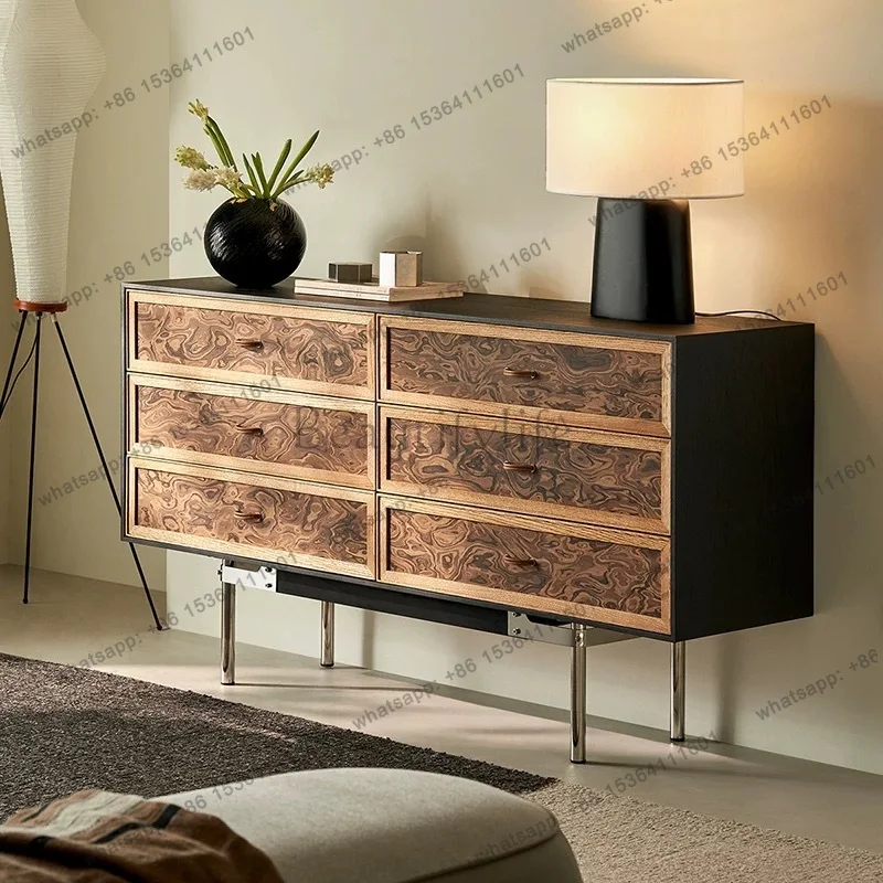 

Medieval solid wood six-chest cabinet household dining side cabinet small apartment living room storage locker