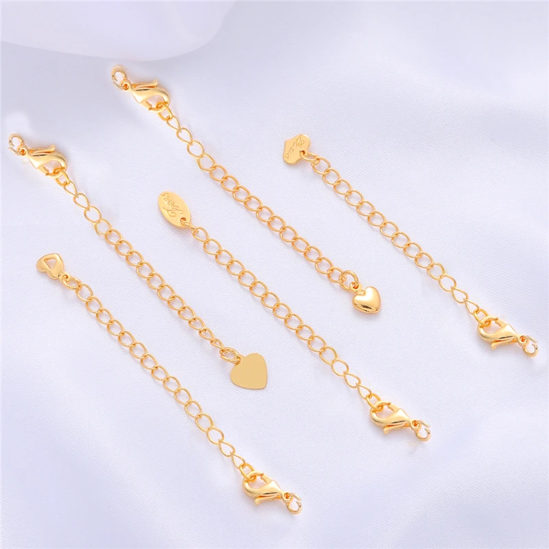 18K Gold Plated Copper Tone Extended Extension Tail Chain Lobster Clasps Connector For DIY Jewelry Making Bracelet Necklace