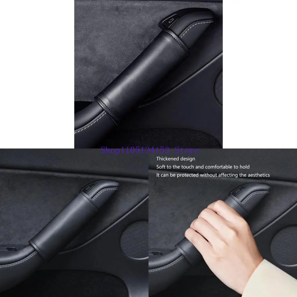 

hg89 Car Interior Door Handle Panel Pull Cover Black Leather For