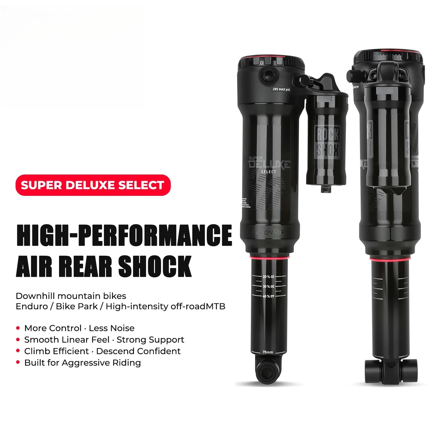 

Суперлюкс задний амортизатор для велосипеда 225x75 мм, максимальное давление воздуха 285 фунтов на кв. дюйм, для MTB даунхилла, с патрубком 12,7 мм, регулировка отскока и сжатия