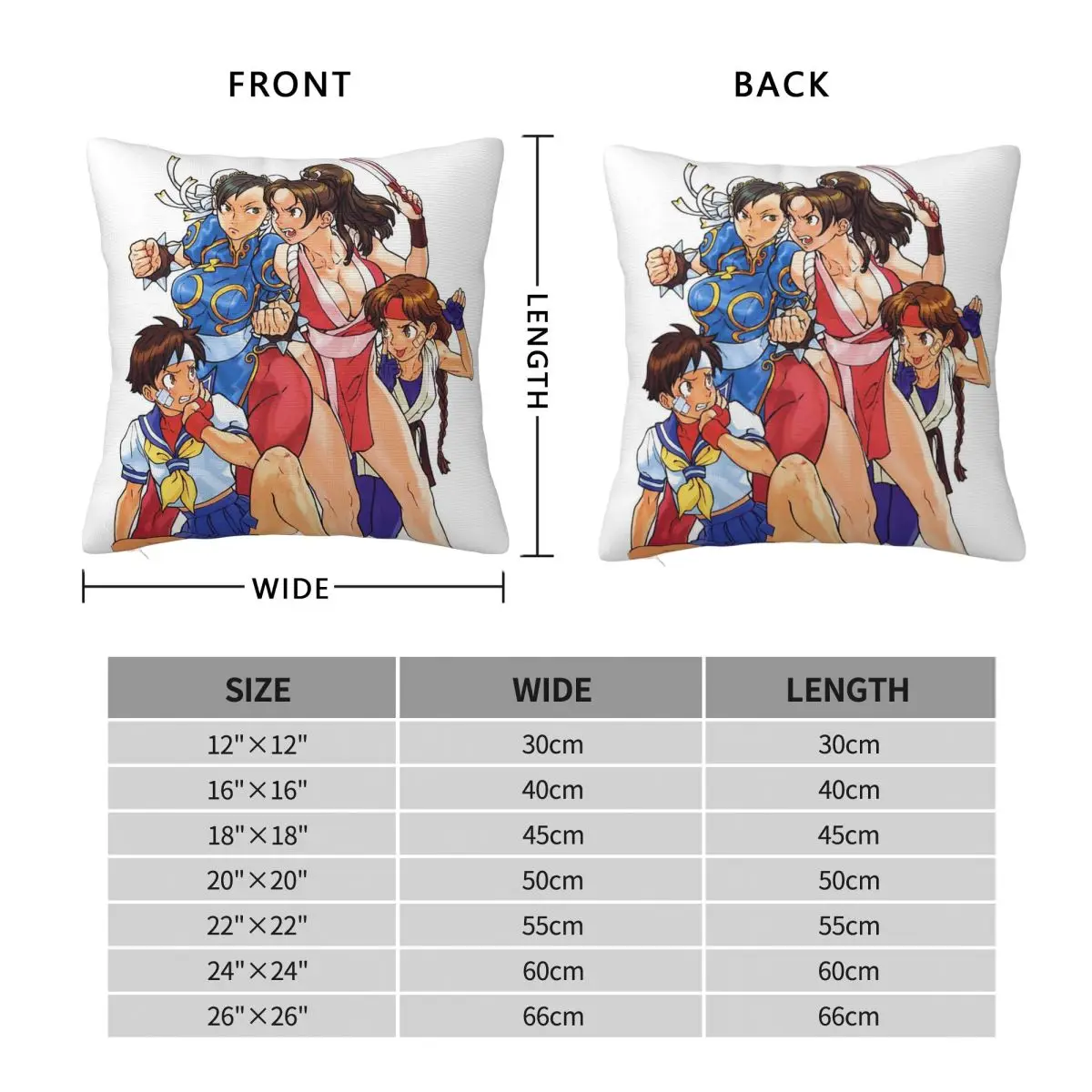 Street Fighter Waifus Turbo Remix Square Pillowcase Polyester Linen Velvet Creative Zip Decor Pillow Case Car Cushion Cover