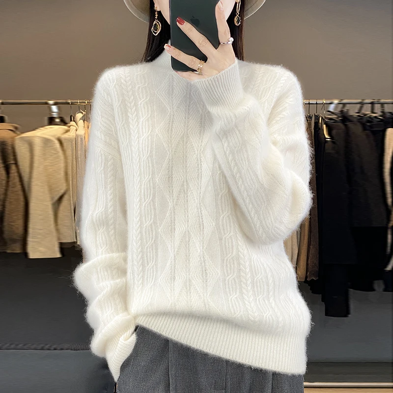 

Fall/winter cashmere sweater 100% Merino wool knitted solid color clothing women's O-neck pullover top fashion Korean version