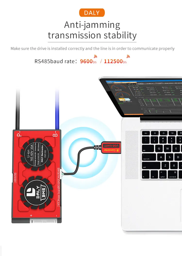 USB To RS485 Parts Used For DALY Smart BMS 4S 7S 8S 10S 12S 13S 14S 16S 20S 24S 32S Bluetooth BMS RS485 Communication Protocol