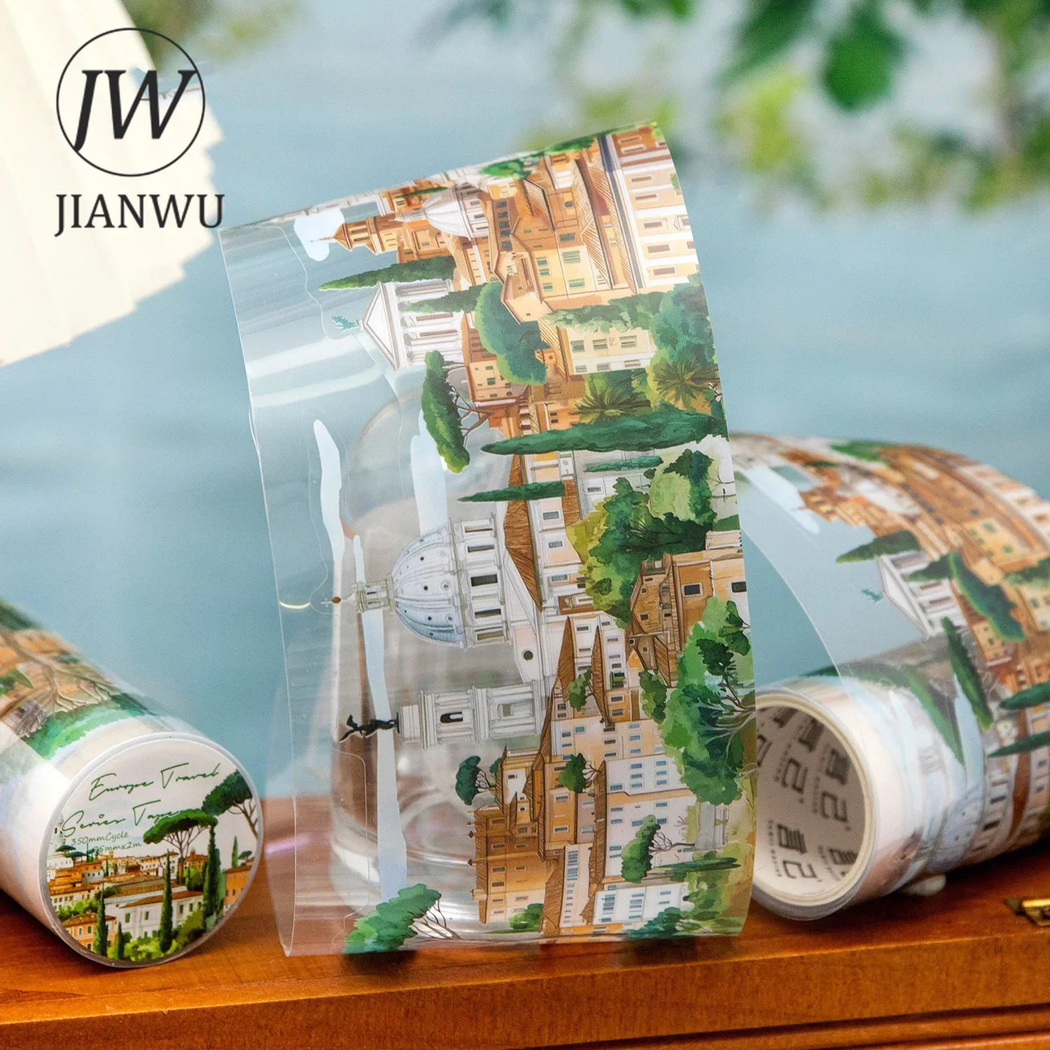 JIANWU 75mm*200cm Travel Around Europe Series Cute Castle Landscape Material Collage PET Tape Creative DIY Journal Stationery