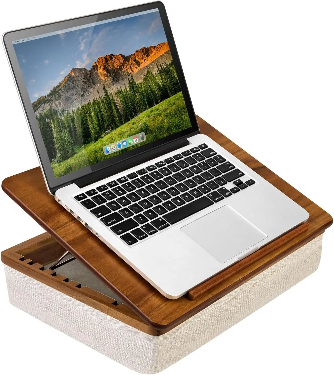 

Adjustable 7-Level Laptop Stand & Portable Desk with Open Storage – Fits 15.6" Laptops – Acacia Wood