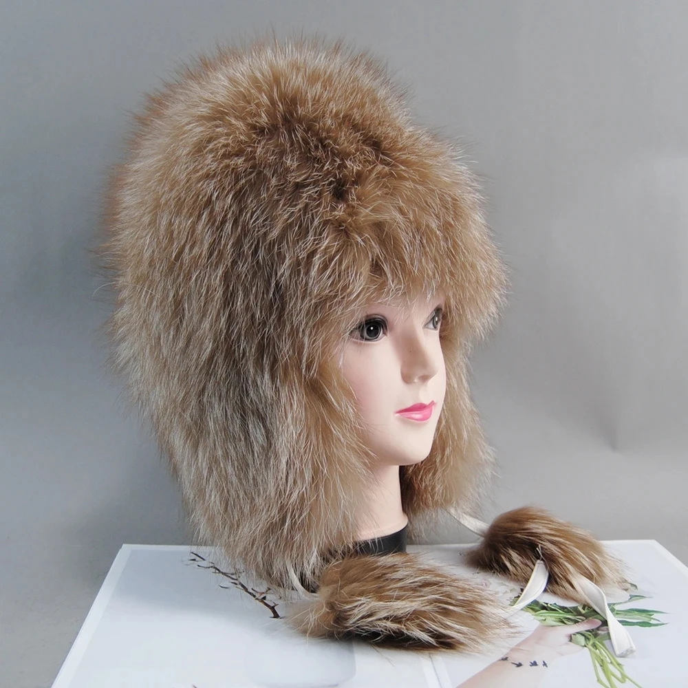 Hot Sale Lady Luxury Good Quality Real Fox Fur Caps Winter Knitted Real Fur Hat Women Quality Warm 100% Genuine Fur Bomber Hats