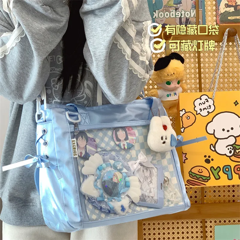 College girl crossbody bag, large-capacity transparent shoulder bag, large-capacity lace ita bag for dolls