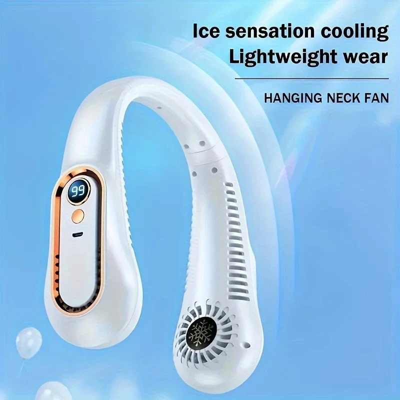 Surrounding Neck-Hanging Bladeless Fan with Led Digital Display, Three-Speed Adjustment, USB Charging, Silent Portable Fan