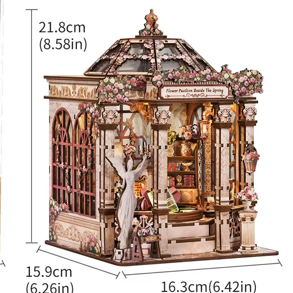 Wooden DIY Mini House Book Nook Flower Pavilion Spring Garden Micro‑Landscape Hand‑assembled Model Creative Desktop Gift