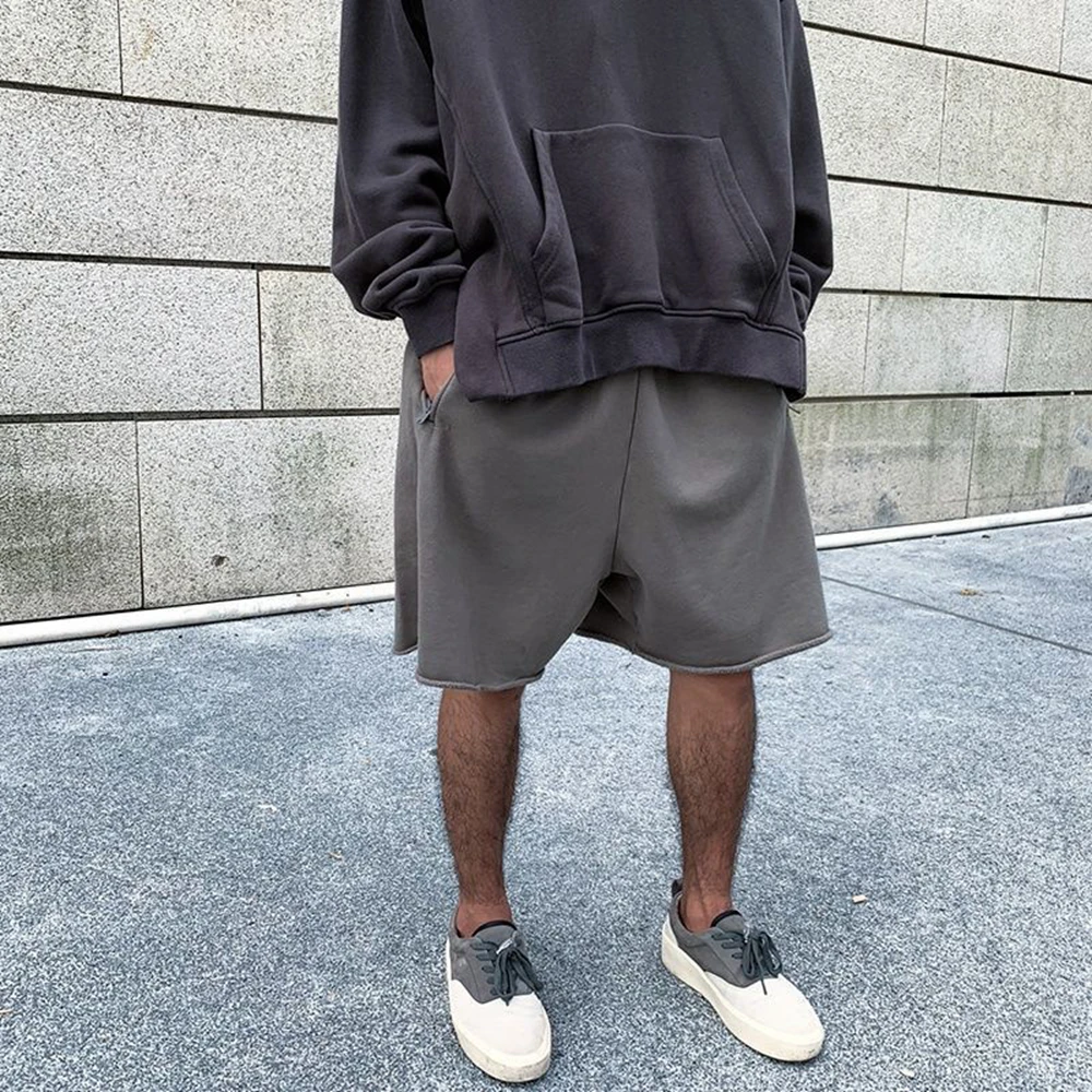 Mens Thick Cotton Shorts Sporting Running Bodybuilding Sweatpants Fitness Short Jogger Gym Kanye Grey West Shorts Zipper Pockets