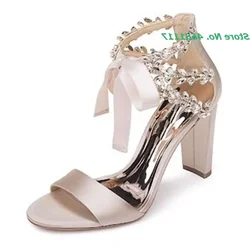 Pretty Butterfly Knot Lace Crystal Sandals Super High Block Heels Newest Street Style Women Party Casual Fashion All Match