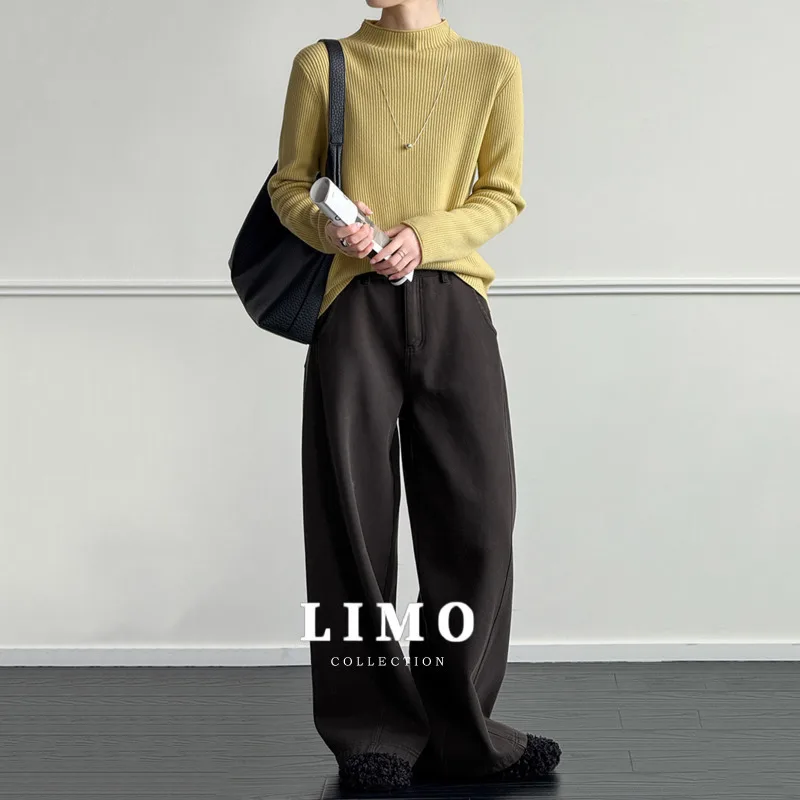 

LIMO осенне-зимние хлопковые расклешенные джинсы с высокой талией, женские повседневные брюки для повседневной уличной одежды, комфортная эластичная одежда для отдыха