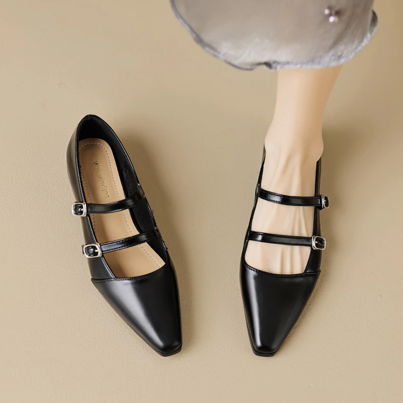 

Pointed-toe women's summer French-style shallow thick-heeled shoes