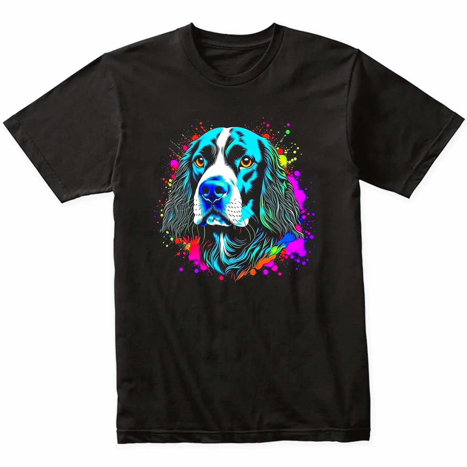 Colorful Psychedelic Springer Spaniel T Shirt Watercolor Splash Art Dog For Owners vintage Washed homme graphic Stylish Soft
