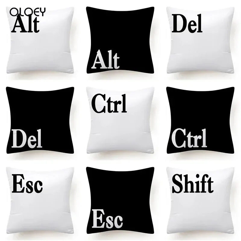 Home Decor Ctrl Alt Del & Esc Shift Digital Print Pillow Pattern Cushion Cover Suitable For Sofa Bedroom Car Pillow Cover