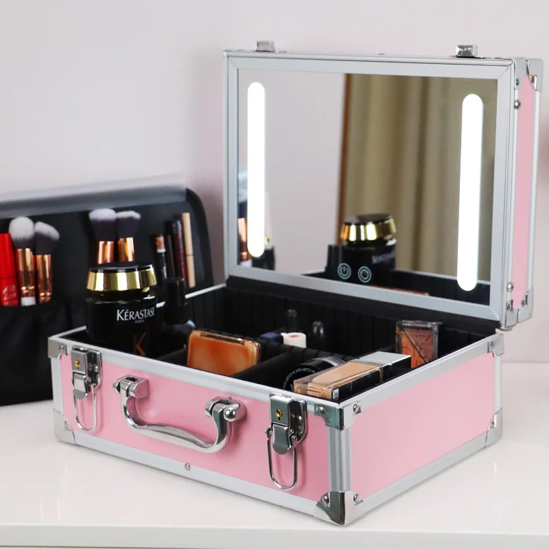 Women Travel Vanity Light Up Lighted Portable Cosmetic Organizer Storage Box Makeup Bag With Led Mirror