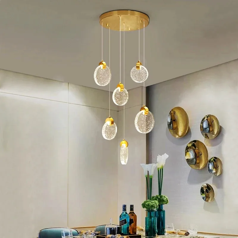 

Modern LED Chandelier Living Room Kitchen Gold/Silver Crystal Lamp Home Decor Items Duplex Villa Staircase Bubble Pendant Light