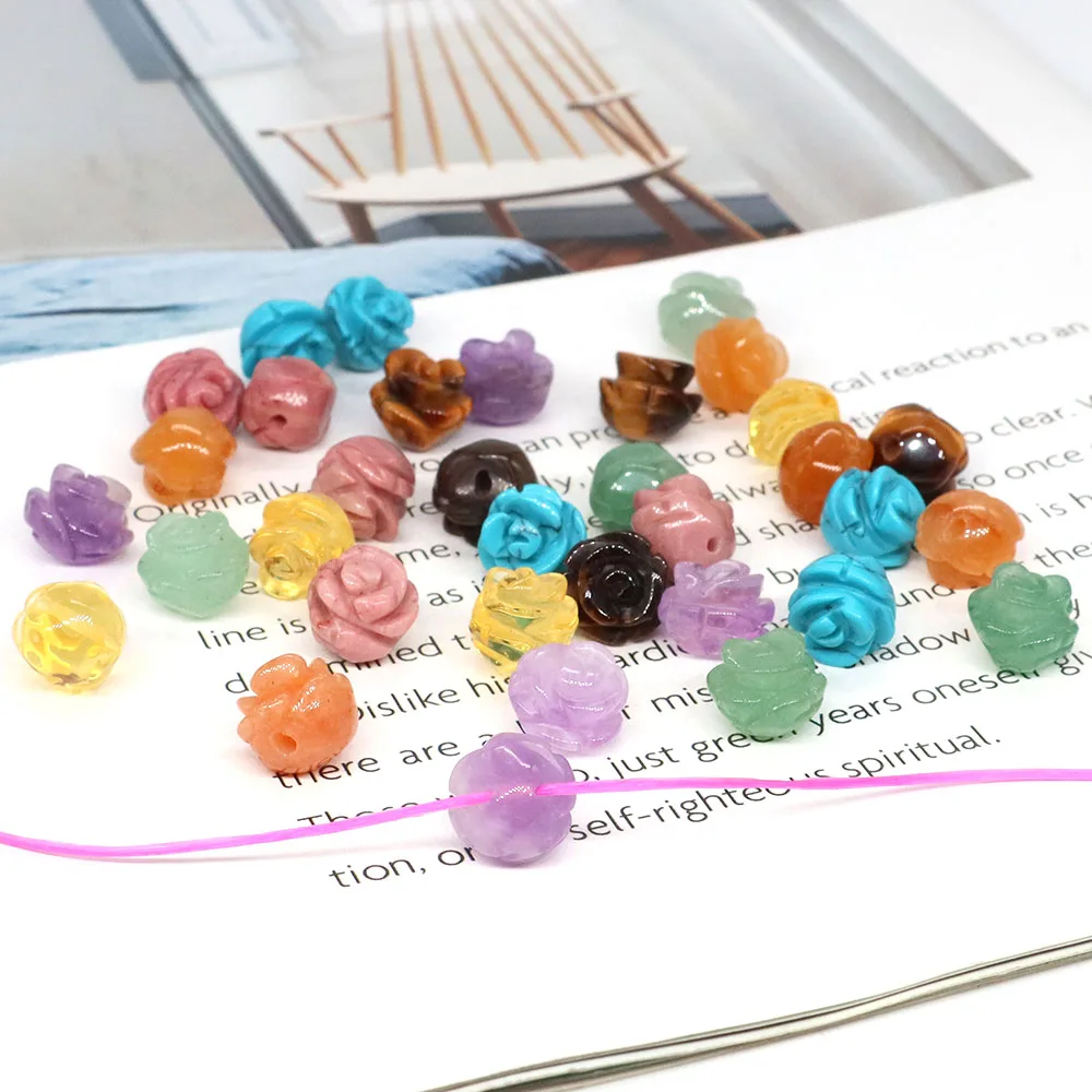 8 10 12mm Rose Flower Beads Natural Stone Healing Reiki Crystal For Earring Bracelet Necklace Jewelry Craft Making DIY Accessory